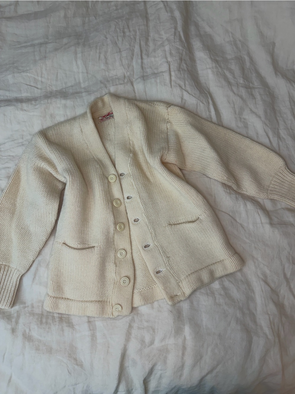 Cream Button-Front Women's Sweater Cardigan, vintage, 100% wool